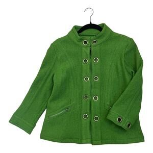 LAL 100% Wool Jacket Green Hook & Eye Closure Size Small